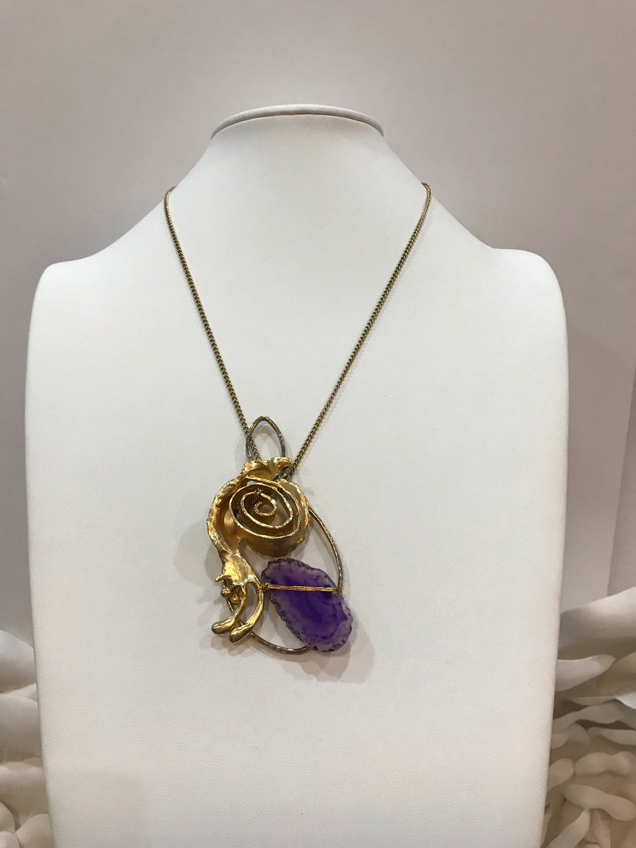 Gold Necklace with Purple Stone – Design Faze Boutique