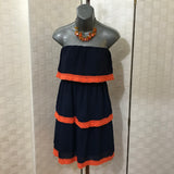 Strapless Navy & Orange Dress